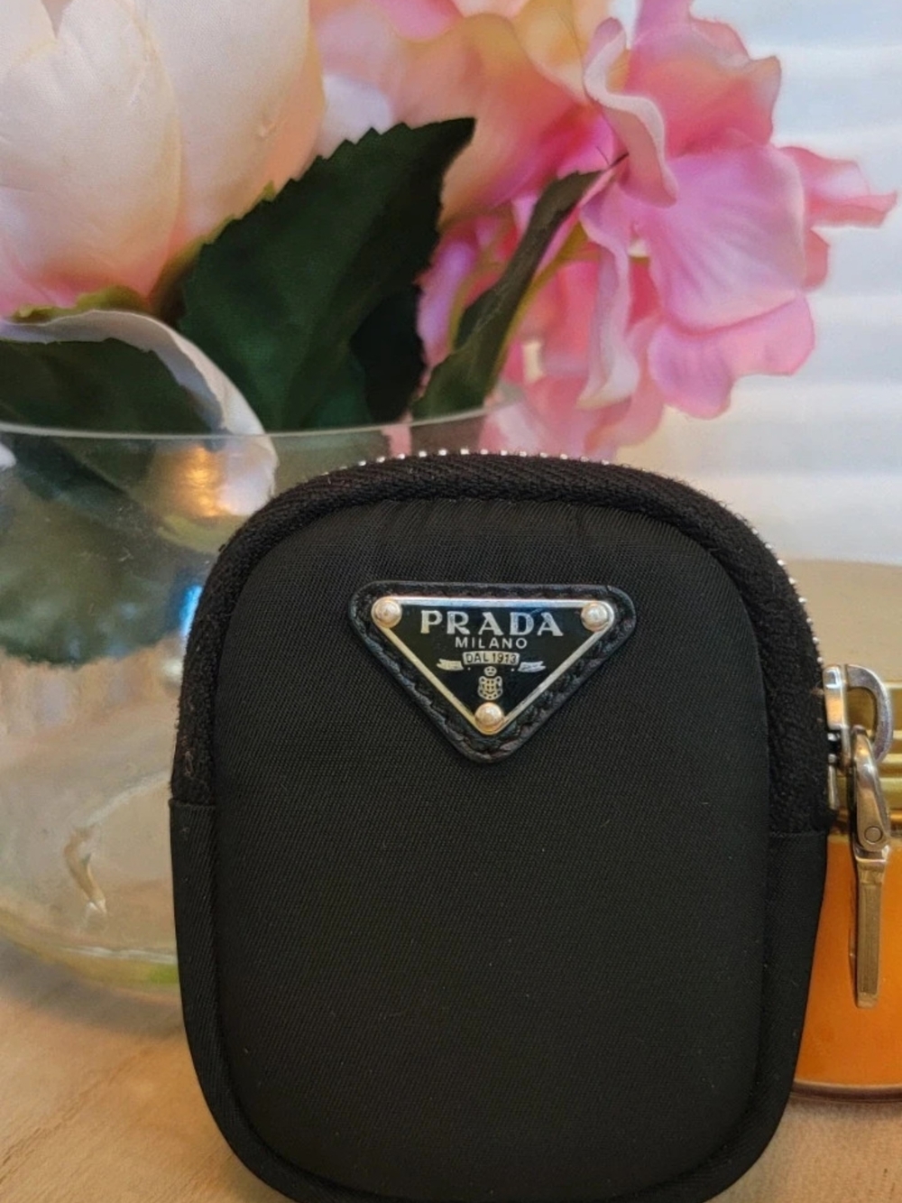 Authentic Prada Black Re-Nylon Padded Mini Pouch Charm